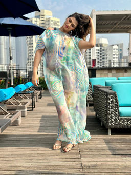Trove Label - Multi-Color Printed Oversized Satin Swim Cover-Up