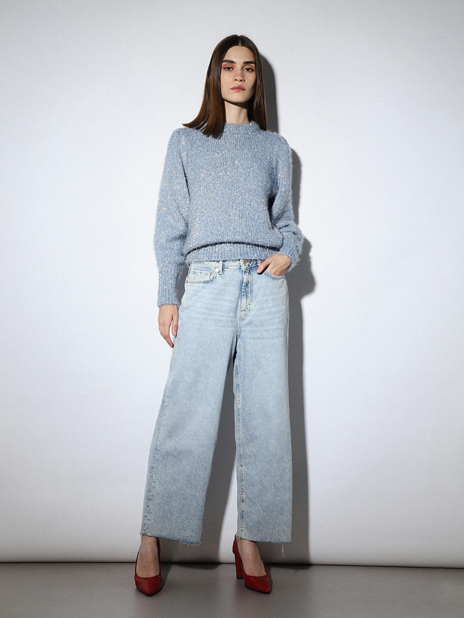 only Women's Regular Fit Blue Sweater-picture-15