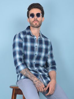 CRIMSOUNE CLUB - Mens Blue Tartan Check Cotton Shirt