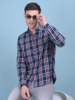 CRIMSOUNE CLUB - Mens Navy Blue Tartan Check Cotton Shirt