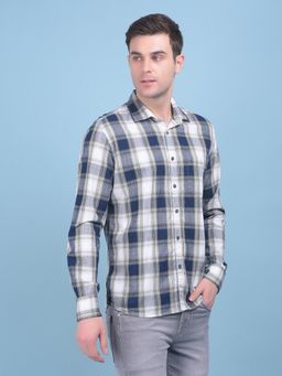 CRIMSOUNE CLUB - Mens Blue Tartan Check Cotton Shirt