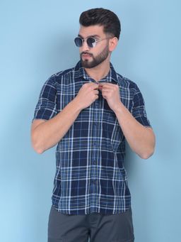 CRIMSOUNE CLUB - Mens Blue Tartan Check Cotton Shirt