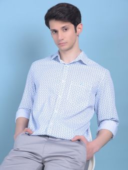 CRIMSOUNE CLUB - Mens Blue Printed Cotton Shirt