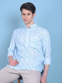 CRIMSOUNE CLUB - Mens Blue Floral Print Linen Shirt