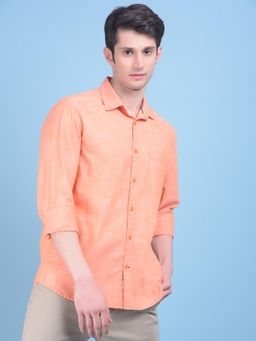 CRIMSOUNE CLUB - Mens Peach Textured Cotton Shirt