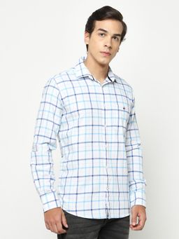 CRIMSOUNE CLUB - Mens Blue Tartan Check Cotton Shirt