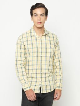 CRIMSOUNE CLUB - Mens Yellow Tartan Check Cotton Shirt