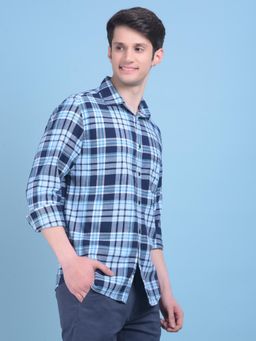 CRIMSOUNE CLUB - Mens Blue Tartan Check Cotton Shirt