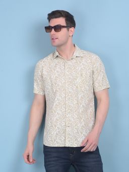 CRIMSOUNE CLUB - Mens Beige Floral Print Cotton Shirt