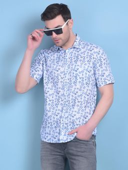 CRIMSOUNE CLUB - Mens Blue Floral Print Cotton Shirt