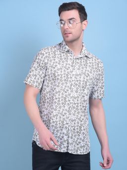 CRIMSOUNE CLUB - Mens Olive Floral Print Cotton Shirt