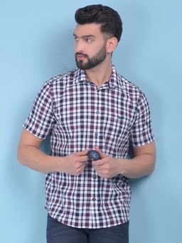 CRIMSOUNE CLUB - Mens Wine Tartan Check Cotton Shirt