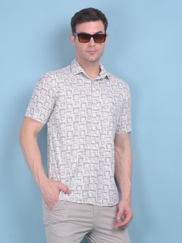 CRIMSOUNE CLUB - Mens Printed Beige Cotton Shirt