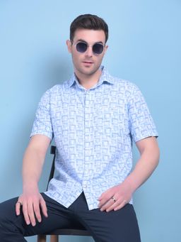 CRIMSOUNE CLUB - Mens Blue Printed Cotton Shirt