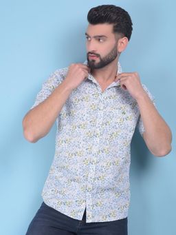 CRIMSOUNE CLUB - Mens Olive Floral Print Cotton Shirt