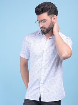 CRIMSOUNE CLUB - Mens White Floral Print Cotton Shirt