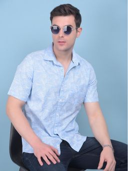 CRIMSOUNE CLUB - Mens Printed Blue Cotton Shirt