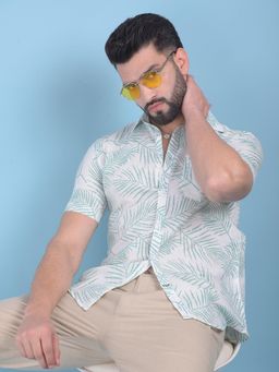 CRIMSOUNE CLUB - Mens Green Floral Print Linen Shirt
