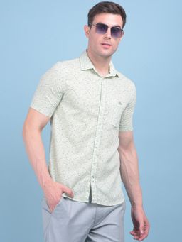 CRIMSOUNE CLUB - Mens Green Floral Print Linen Shirt