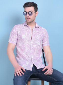 CRIMSOUNE CLUB - Mens Purple Floral Print Linen Shirt