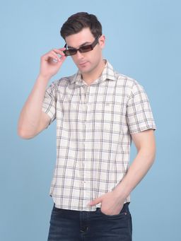 CRIMSOUNE CLUB - Mens Beige Tartan Check Cotton Shirt