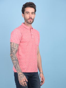 CRIMSOUNE CLUB - Mens Peach Floral Print Polo T-Shirt