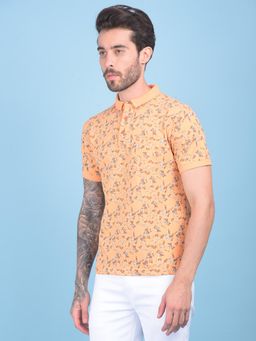 CRIMSOUNE CLUB - Mens Yellow Floral Print Polo T-Shirt