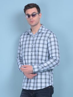 CRIMSOUNE CLUB - Mens Blue Tartan Check Cotton Shirt