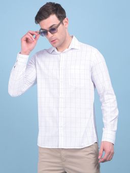 CRIMSOUNE CLUB - Mens White Plain Check Cotton Shirt