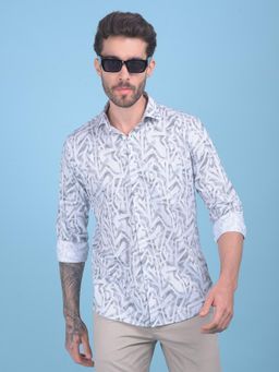 CRIMSOUNE CLUB - Mens Printed Grey Cotton Shirt