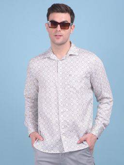 CRIMSOUNE CLUB - Mens Beige Floral Print Cotton Shirt