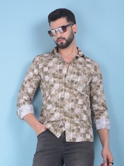 CRIMSOUNE CLUB - Mens Brown Floral Print Cotton Shirt