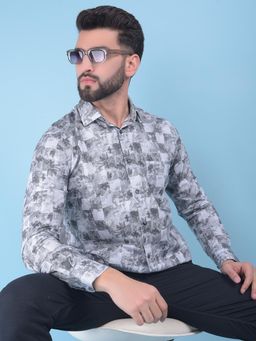 CRIMSOUNE CLUB - Mens Grey Floral Print Cotton Shirt