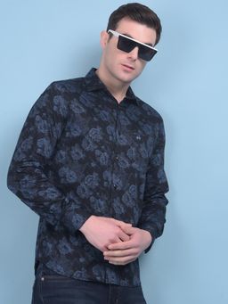 CRIMSOUNE CLUB - Mens Blue Floral Print Cotton Shirt