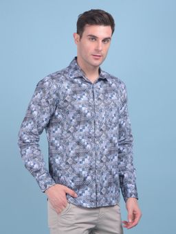 CRIMSOUNE CLUB - Mens Printed Blue Cotton Shirt