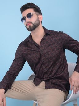 CRIMSOUNE CLUB - Mens Brown Printed Cotton Shirt