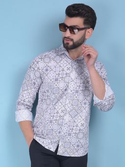 CRIMSOUNE CLUB - Mens White Printed Cotton Shirt