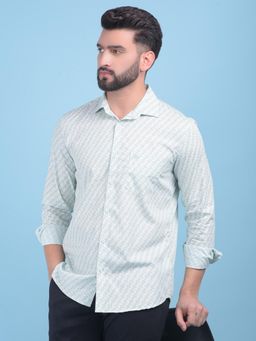 CRIMSOUNE CLUB - Mens Green Printed Cotton Shirt