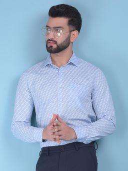 CRIMSOUNE CLUB - Mens Printed Blue Cotton Shirt