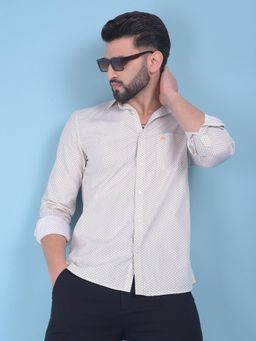 CRIMSOUNE CLUB - Mens White Printed Cotton Shirt