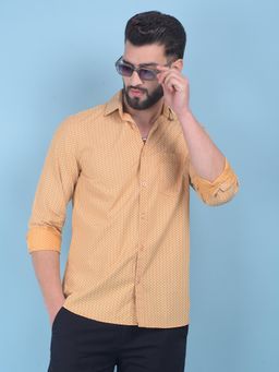 CRIMSOUNE CLUB - Mens Mustard Floral Print Cotton Shirt