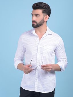 CRIMSOUNE CLUB - Mens White Printed Cotton Shirt