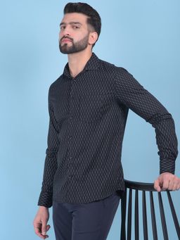 CRIMSOUNE CLUB - Mens Black Printed Cotton Shirt