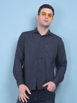 CRIMSOUNE CLUB - Mens Printed Navy Blue Stretchable Shirt