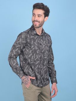 CRIMSOUNE CLUB - Mens Grey Floral Print Cotton Shirt