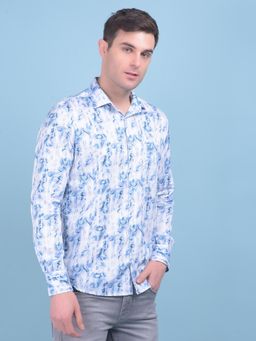 CRIMSOUNE CLUB - Mens Blue Floral Print Cotton Shirt