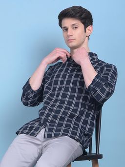 CRIMSOUNE CLUB - Mens Blue Windowpane Check Cotton Shirt