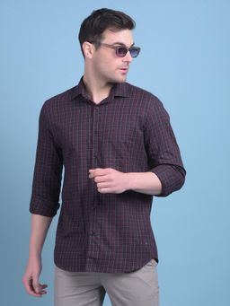 CRIMSOUNE CLUB - Mens Brown Tartan Check Cotton Shirt