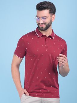 CRIMSOUNE CLUB - Mens Wine Printed Polo T-Shirt