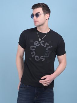 CRIMSOUNE CLUB - Mens Black Typographic Print Cotton T-Shirt
